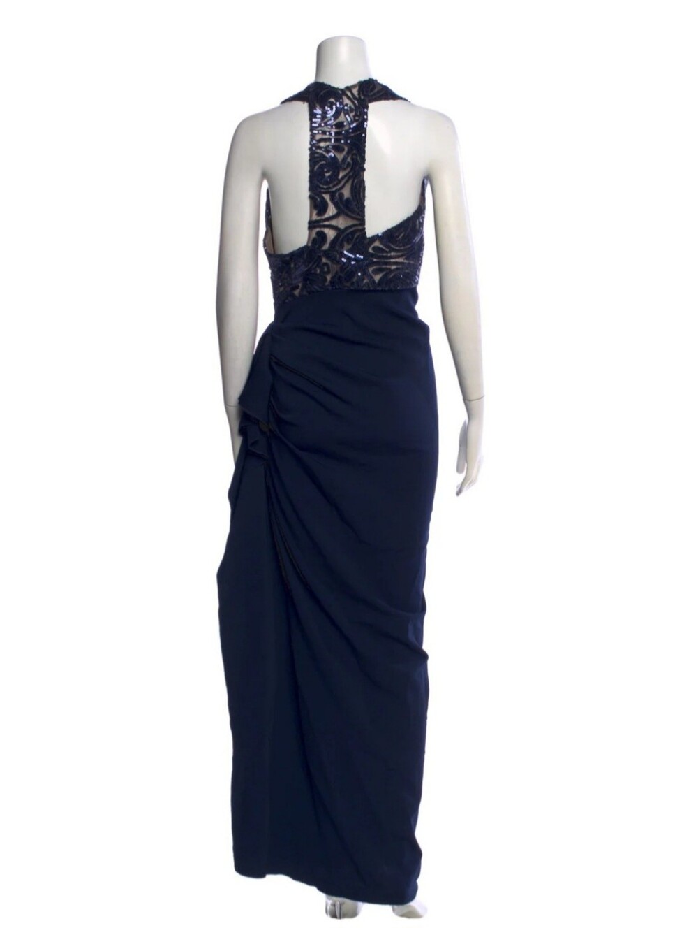 (NWT) Nicole Bakti "Aida" Halterneck Elegant Navy Sequin Racerback Evening Dress - Picture 3 of 14